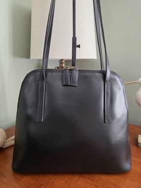 XXI Secolo Domed Satchel Shoulder Bag Black Italian Leather Purse Vintage